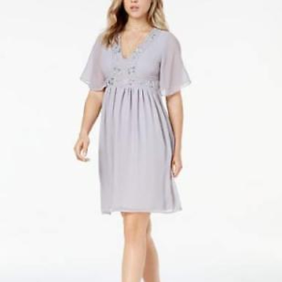 Glam Embellished Empire-Waist Dress Grey L - Picture 1 of 3